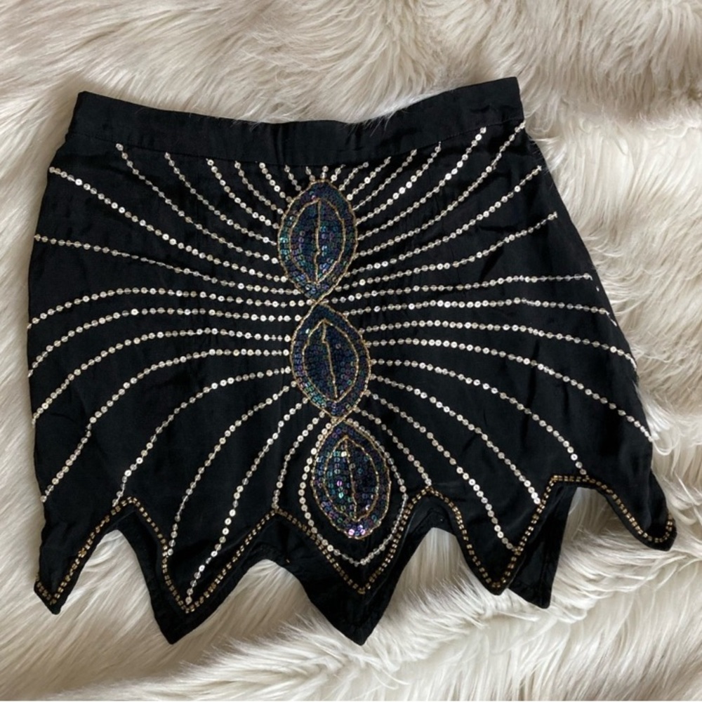 Spell and the Gypsy mini skirt sequin small 8 vintage black blue beaded - Picture 4 of 7